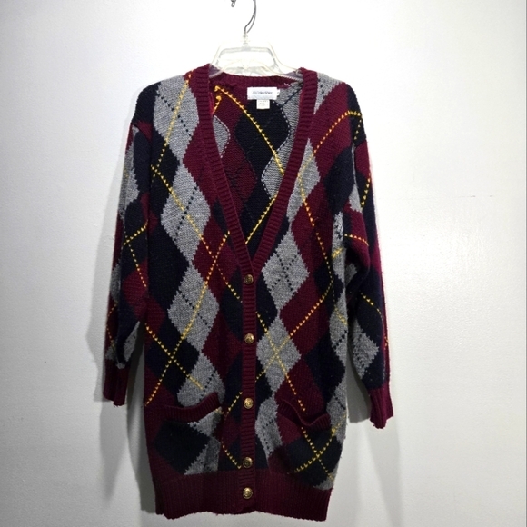J H Collectibles Wool Argyle Longline Cardigan Sweater Button Front Small - Picture 1 of 10